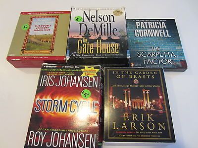 AUDIO BOOKS, STORM CYCLE JOHANSEN,SCARPETTA CORNWELL, DEMILLE, LARSEN