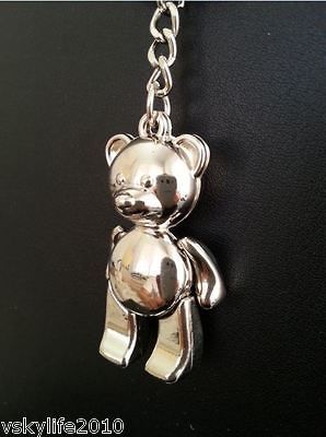 Cute Teddy Bear Alloy Metal Keyring 3D Silver Shiny Reflective Surface
