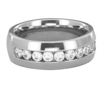 8mm White Gold IP Titanium Band Round CZ Groom Jewelry Mens Wedding