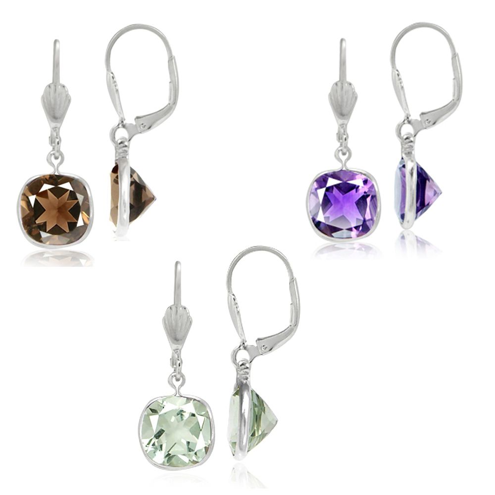 Smoky Quartz, Green Amethyst or Amethyst 925 Sterling Silver Leverback