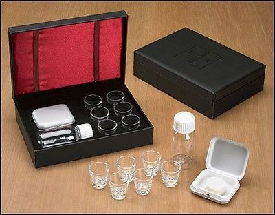 Cross Detail Faux Leather Box 6 Cup Portable Travel Communion Set