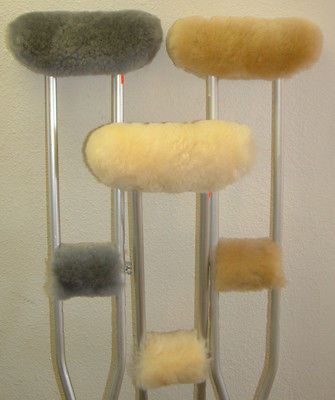 GREY JUST MERINO SHEEPSKIN CRUTCH PAD COVERS Made in USA + FREE HANDLE