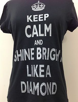 JUNIORS T SHIRT SILVER Keep Calm and Shine Bright Like A Diamond