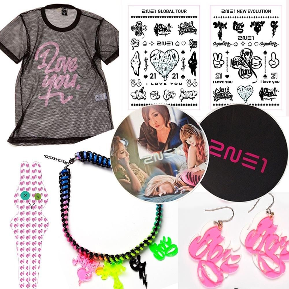 2NE1 I Love You Official Goods Mesh T shirt Sticker Pendent Earring