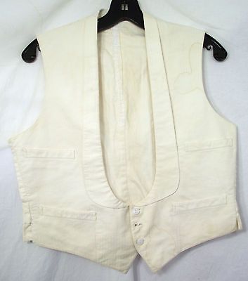 Vtg 10s 20s Mens White Four Pocket Cotton Suit VEST Size Small GREAT