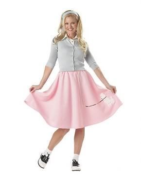 Womens Adult 50s 60s Classy Pink POODLE Skirt Costume