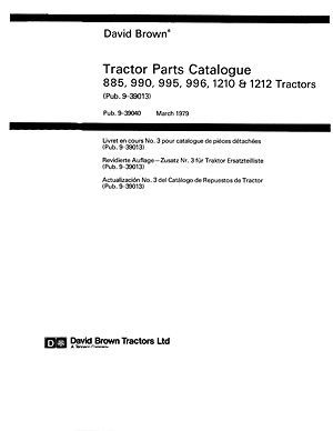 David Brown Tractor Parts Manual 885 990 995 996 1210 1212 Tractors