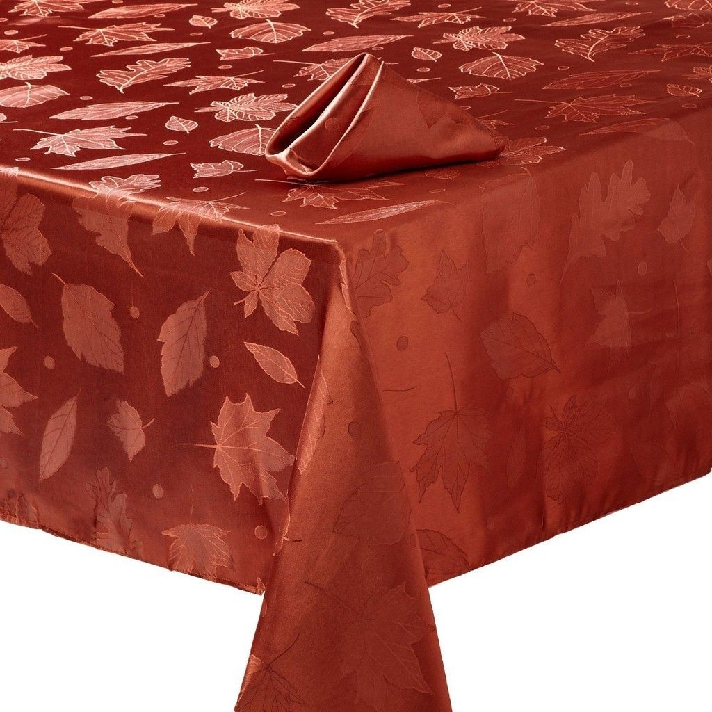 Dining Rust Pumpkin Oak Maple Leaf Fall Thanksgiving Autumn Tablecloth