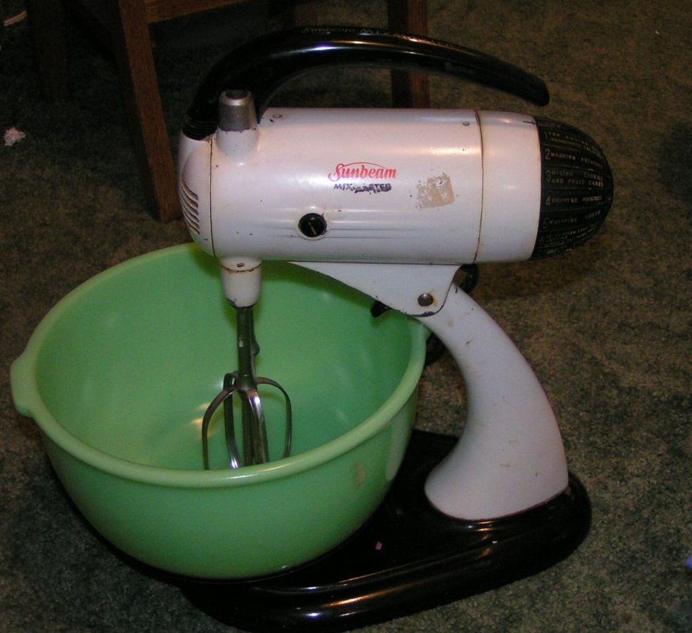 Vintage Old Sunbeam Mixmaster Stand Mixer Green JADITE Glass Bowl