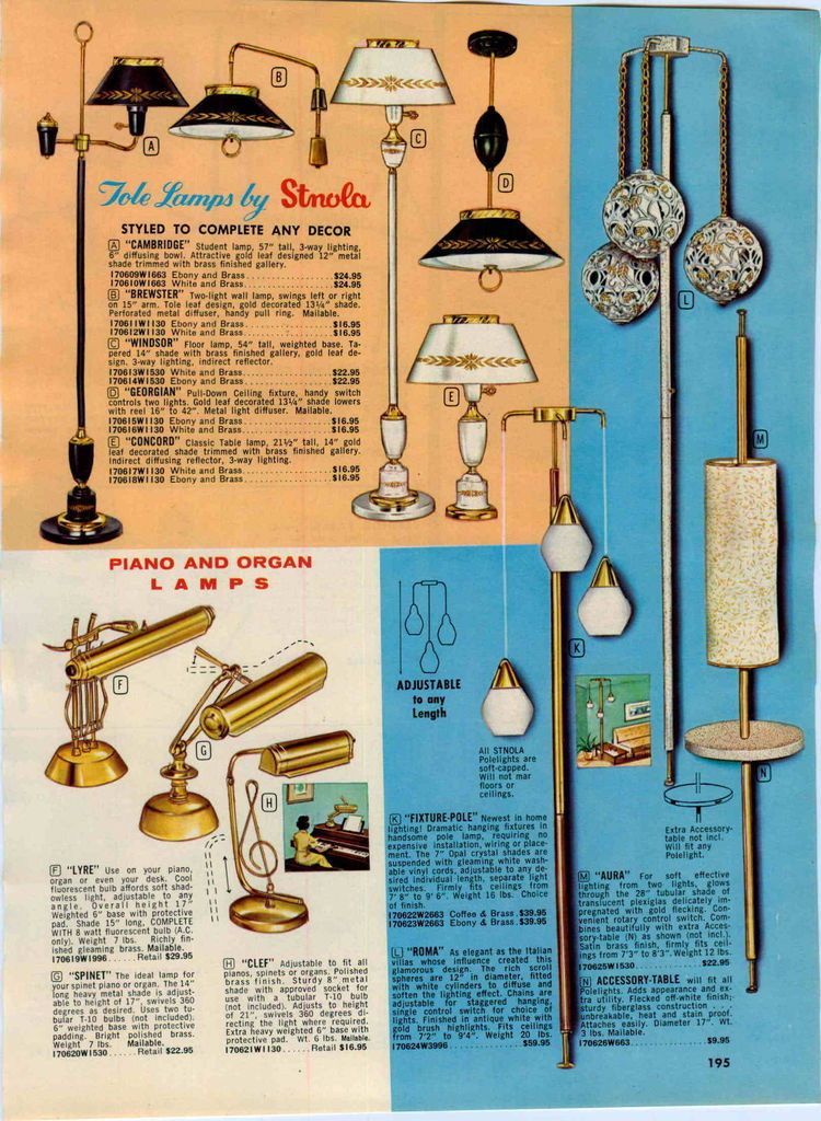 1963 AD Piano Organ Desk Lamps Adjustable Brass Lyre Clef Spinet