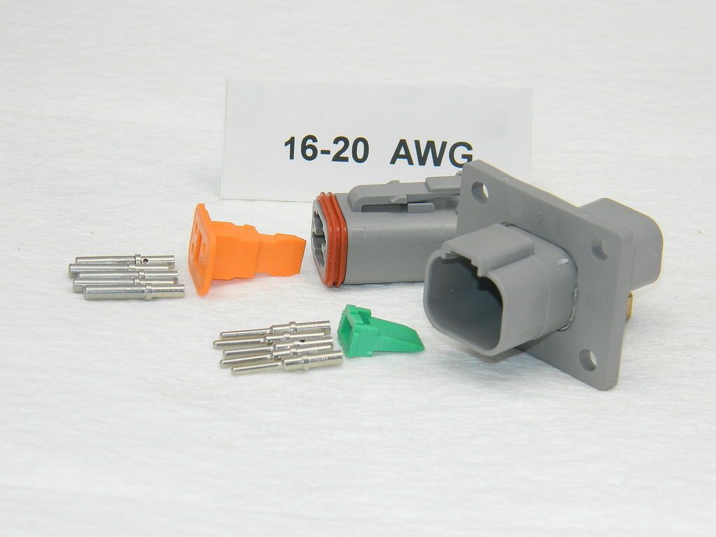 DEUTSCH GRAY FLANGED 4 PIN DT CONNECTOR KIT 16 20 AWG NICKEL