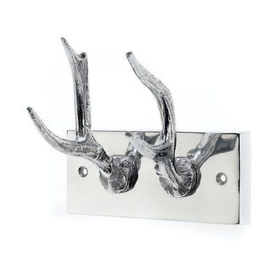 New Silver Aluminium Double Stag Deer Antler Wall Coat Clothes Hooks