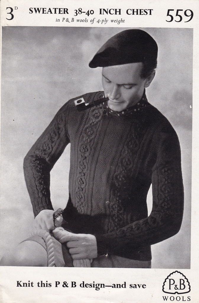 1940s KNITTING PATTERN TRADITIONAL FISHERMANS SWEATER DEVON #090