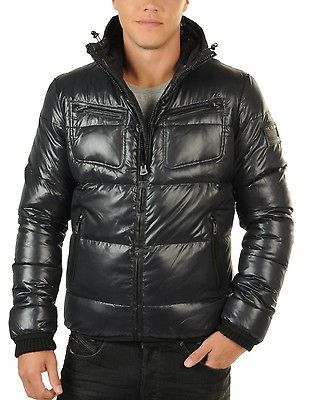 DIESEL mens Black WALLOWYX Hooded Nylon solid Down puffer Winter