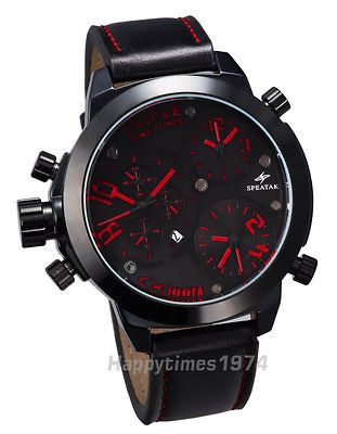 Mens 51mm xxl 3 time zone big sports army watch uboot style