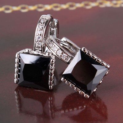 kt white gold Princess Cut lever back Black Diamond Earrings 3.0 CT