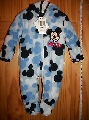 NEW Mickey Mouse Pram 0 3M Disney Baby Hoodie Sleeper BLUE Hooded