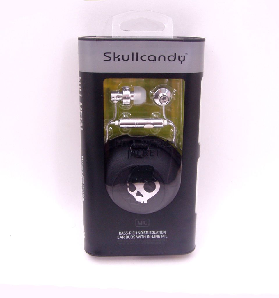 SKULLCANDY FMJ SILVER EARBUD HEADPHONES MICROPHONE FULL METAL JACKET