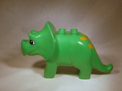 Dino   Green Adult Triceratops Dinosaur Animal Figure w/ Orange Spots