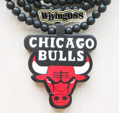 36 Hip Hop Good Wood Chicago Bulls Basketball Pendant 8mm Bead