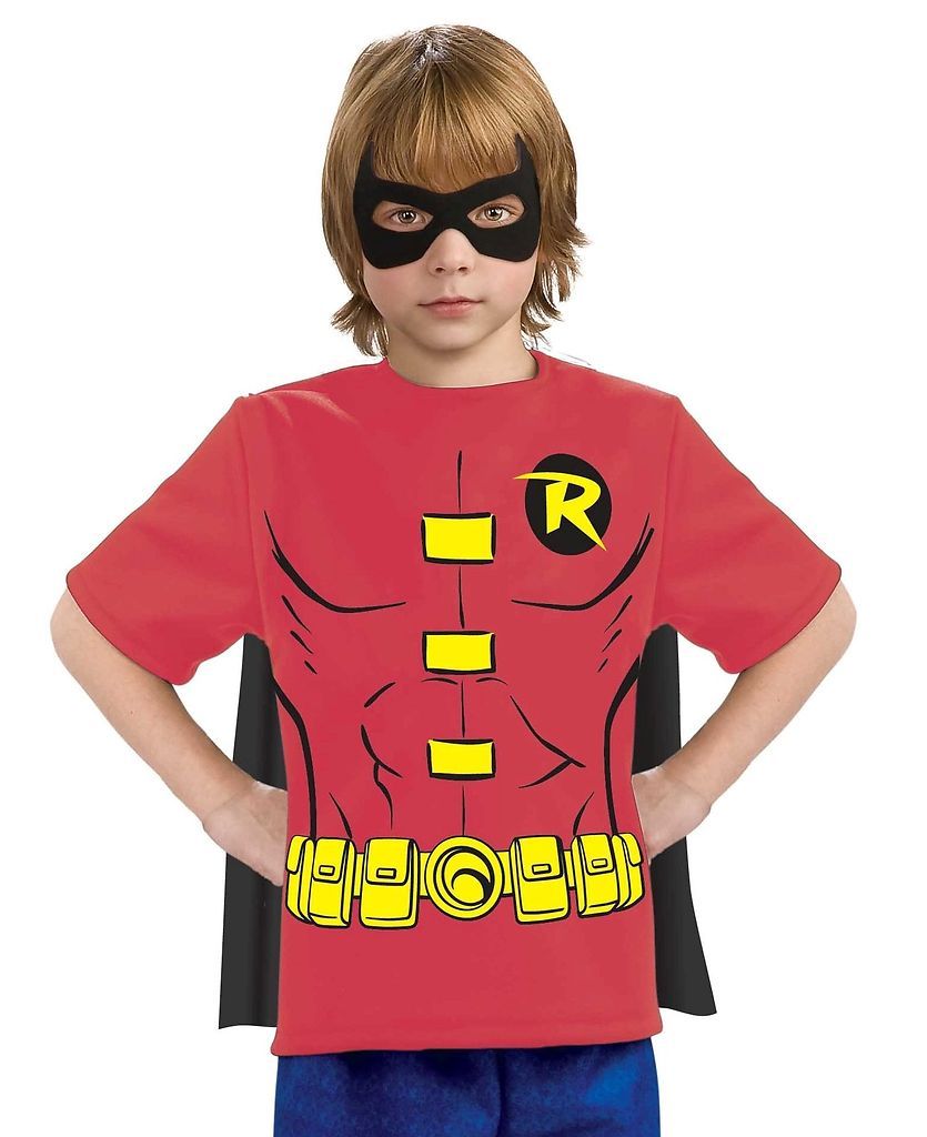 Kids Boys Robin Halloween Costume Tee Shirt Mask & Cape