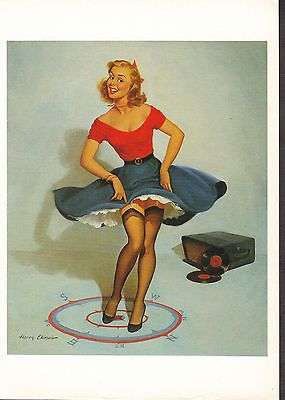 Eckman Pin Up Girl Postcard Dance Party 1950s Record Player