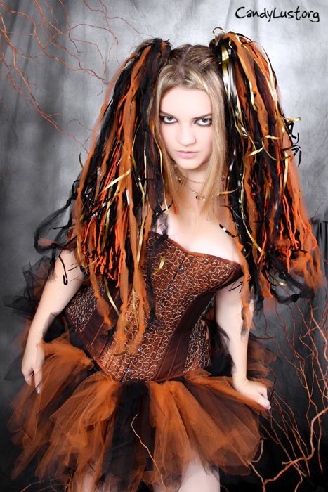 Copper Black Cyber Rave Cosplay Knotty Dread Hair Falls UV Glow