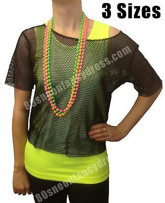 Womens Retro 80s Black Mesh Net Vest Top (8 14) Brand New