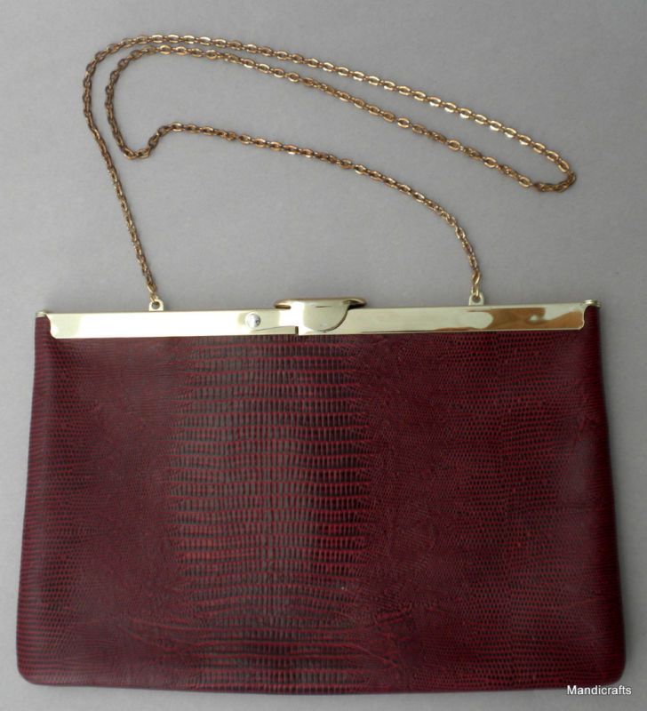 Vtg ETRA Embossed Leather HANDBAG CLUTCH Gloria Frame