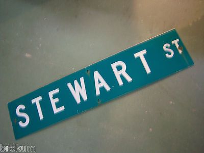 Vintage ORIGINAL STEWART ST STREET SIGN 42 X 9 WHITE LETTERING ON