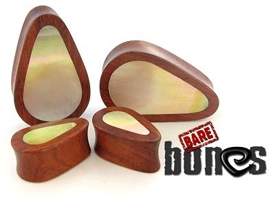 Ear Gauges 30mm Pair Blood Wood Golden Shell Organic Teardrop Plugs