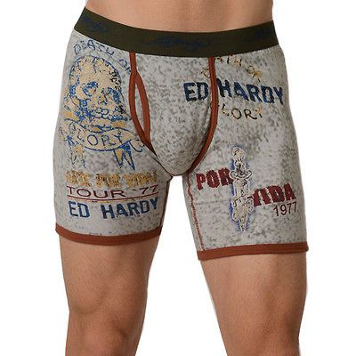 Ed Hardy Heather Grey Mens Glory Por Vida Premium Boxer Brief