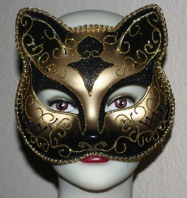 VENETIAN Mardi Gras Masquerade Ball GOLD and BLACK w/ Glitters CATMASK
