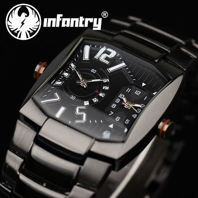 DISPLAY QUARTZ SPORT MENS WATCH DUAL TIME BLACK STAINLESS STEEL US