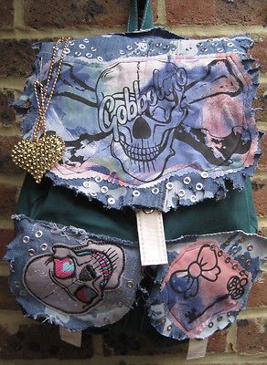 SKULL VTG STUDDED DENIM GOBBOLINO BACK PACK BAG DIY FESTIVAL