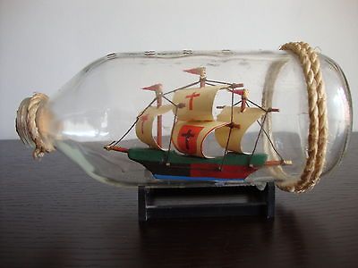 VINTAGE SHIP IN A BOTTLE ** MARITIME TALLSHIP SAILBOAT in GLASS