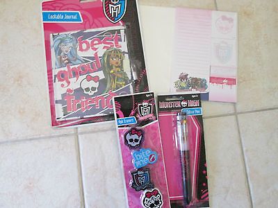 MONSTER HIGH STATIONARY Pack   Journal, Sticky Notes, Erasers & 10 Pen