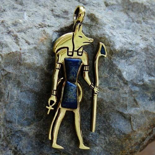 Egyptian god Anubis Holding Ankh solid brass pendant/Charm/ Amulet