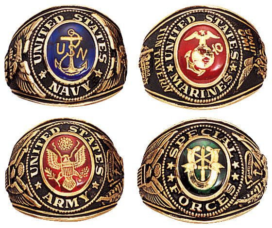 Gold Electroplated Engraved Military Rings (US Military Insignia