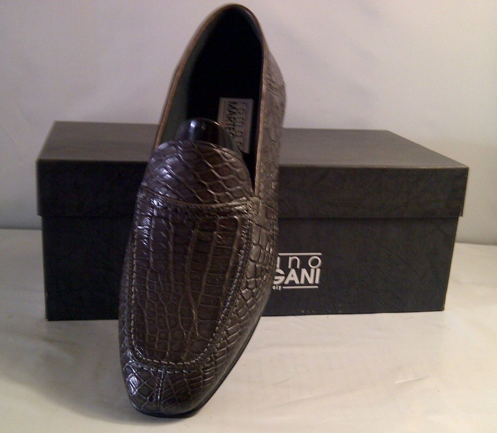 NIB ROMANO MARTEGANI ELBA 1891 ITALIAN ALLIGATOR SKIN FLKS GREY SHOES