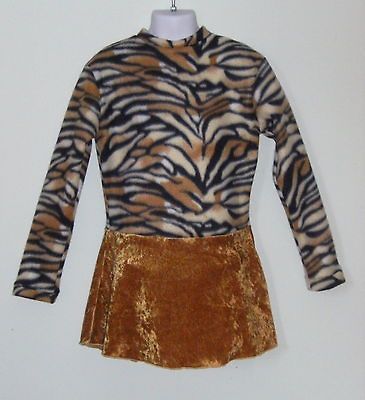 Warm Fleece Tiger Print & Gold Skirt Ice Skating Skate Outfit Dress