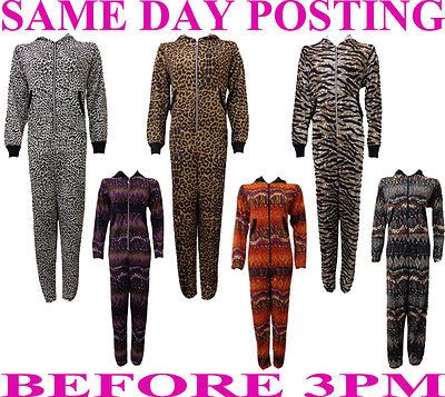 UNISEX LEOPARD ETHNIC PRINT HOODED PLAIN BOTTOM ONESIE SUIT ALL IN ONE