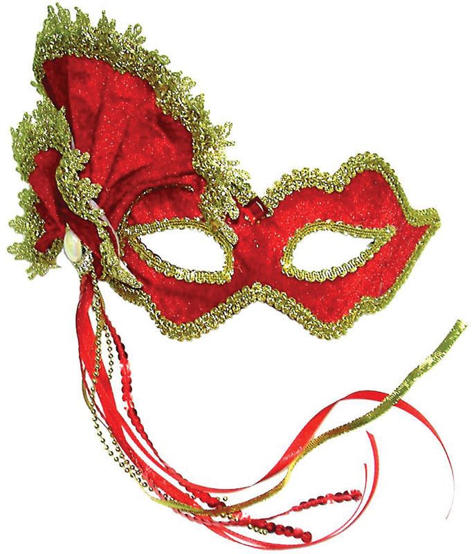 RED MASQUERADE MASK W/ SIDE DECORATION & TASSELS   VENETIAN MASKED