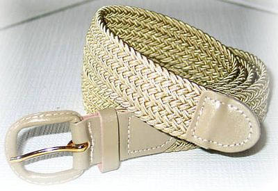 Mens BEIGE Large 38 40 Braided Elastic Stretch Belt Covered Metal