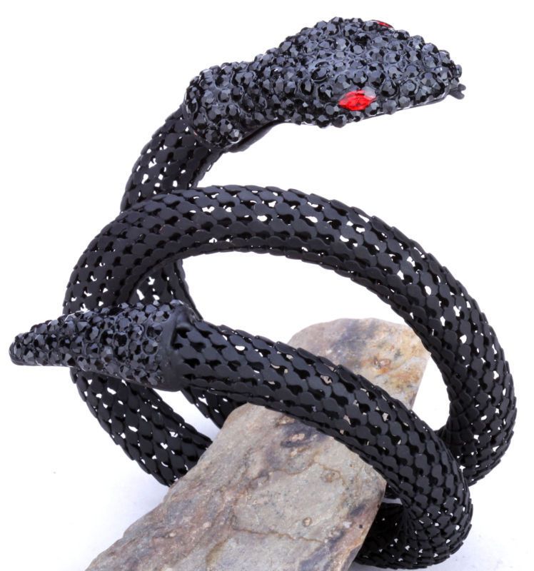 Black swarovski crystal stretch snake bracelet 1