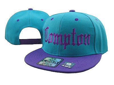 NEW VINTAGE COMPTON FLAT BILL SNAP BACK BASEBALL CAP HAT AQUA/PURPLE