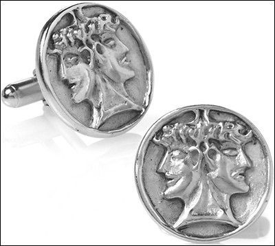 Janus Cufflinks Silverplated Mens Cufflinks with Janus Symbol 0.85 In