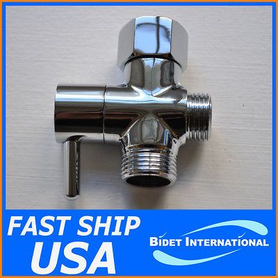 Chrome Brass T adapter diverter for Shattaf or Bidet with Shut