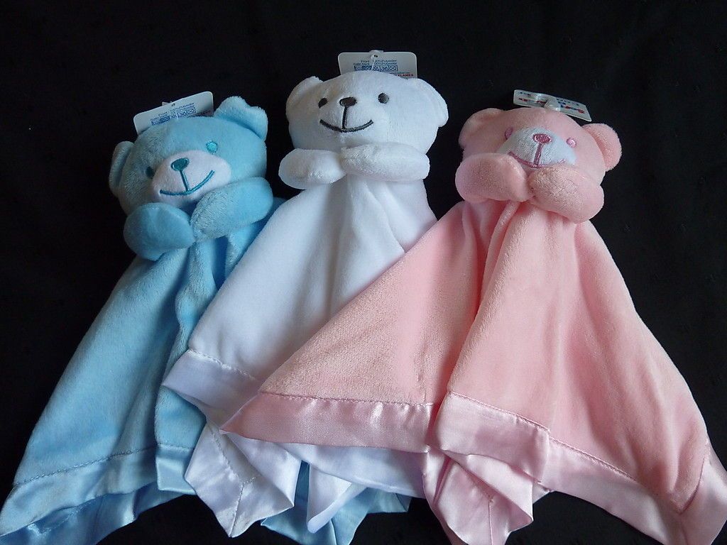 BABY COMFORTER/SOOTHER in VELOUR/SATIN  .VERY SOFT WHITE or BLUE