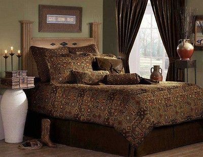 4pc Chocolate/Cran berry Southwestern Style Comforter Set Queen